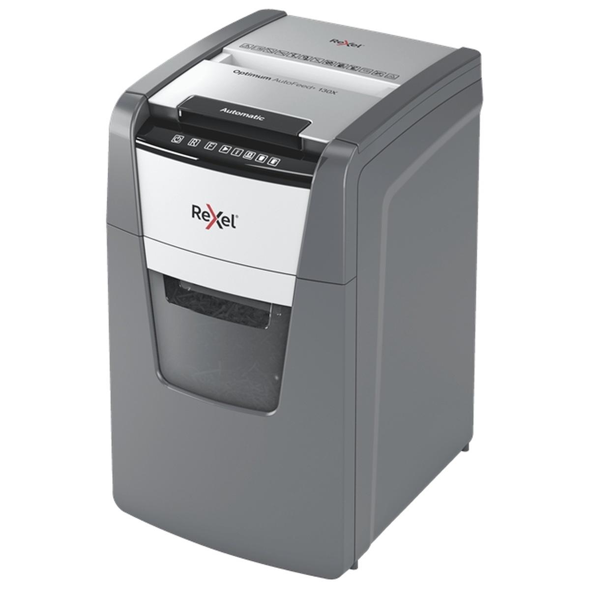 Distruggi documenti Rexel Optimum AutoFeed 130X con taglio di particelle - 44L - Alimentazione automatica da 130 fogli - Slot manuale da 8 fogli - Anti-inceppamento