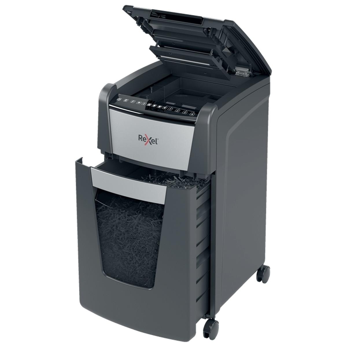 Rexel Optimum AutoFeed 300X Distruggi documenti con taglio automatico delle particelle - 34L - Alimentazione automatica da 300 fogli - Slot manuale da 10 fogli - Anti-inceppamento